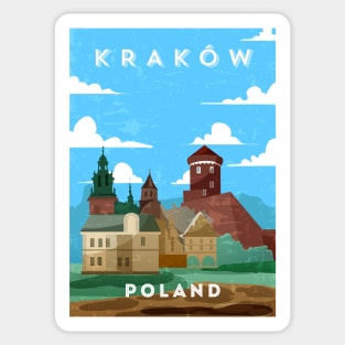 Poland, Krakow, Cracow.Retro travel poster Sticker